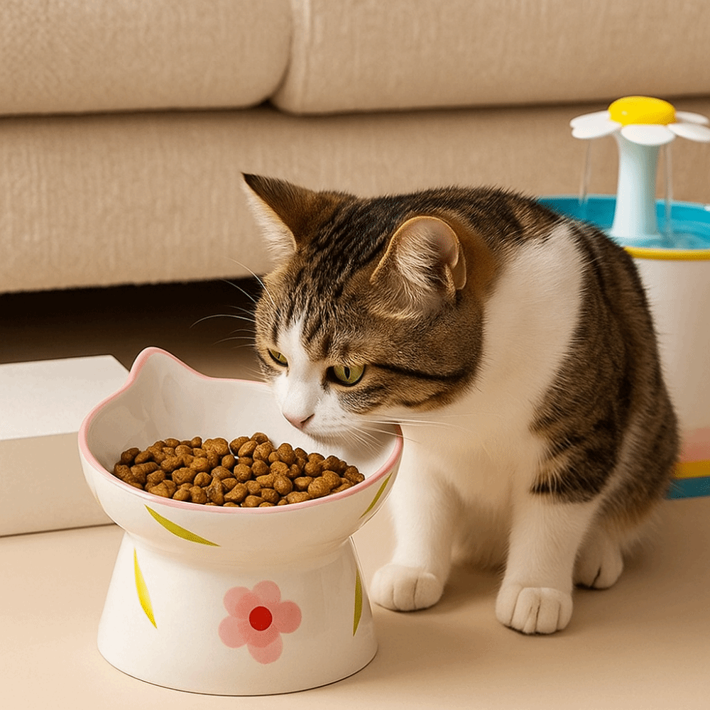 Gamelle surélevée inclinée en céramique - chat