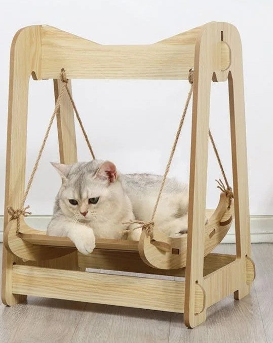 Hamac suspendu sécurisé en bois pour chat