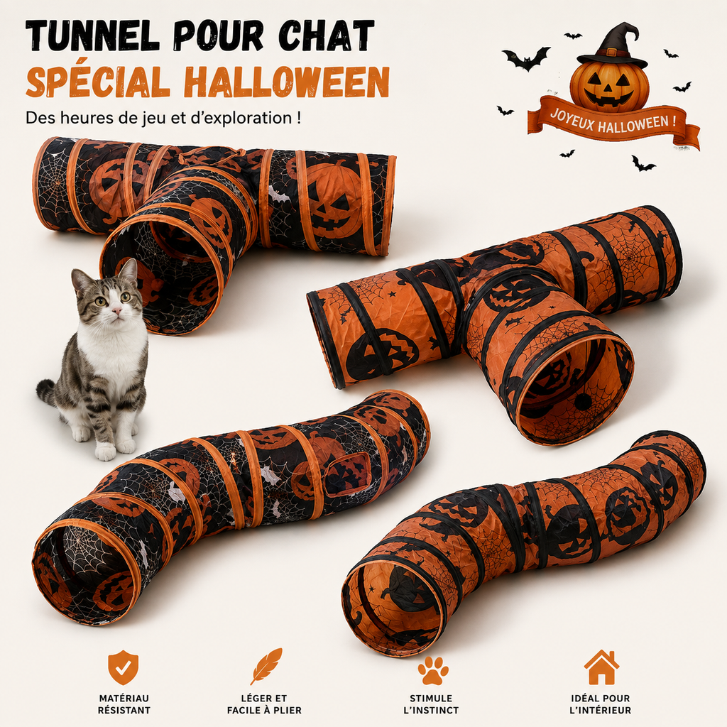 Tunnel Halloween pliable - chat