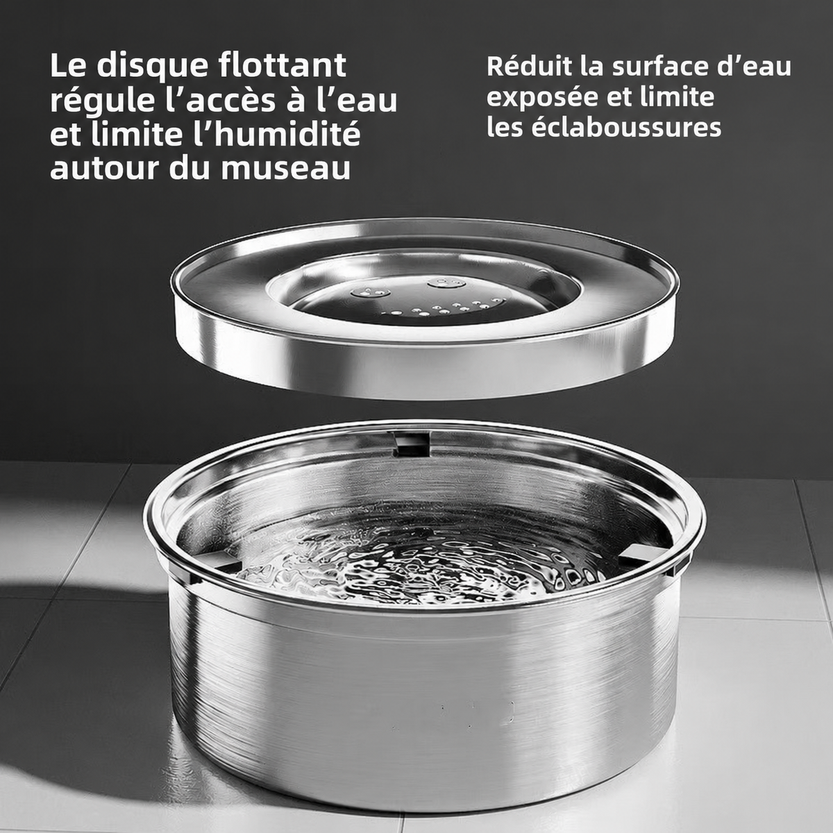 Bol à eau inox avec disque flottant - chien ou chat