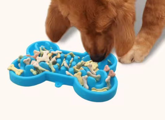 Gamelle lente en silicone en forme d’os pour chien et chat