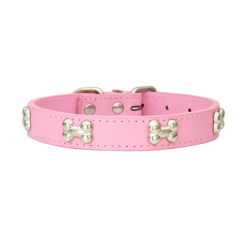 Collier en cuir motif os pour chien & chiot