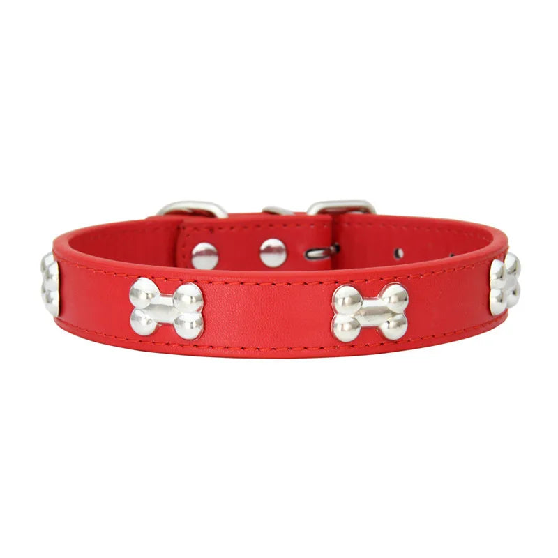 Collier en cuir motif os pour chien & chiot