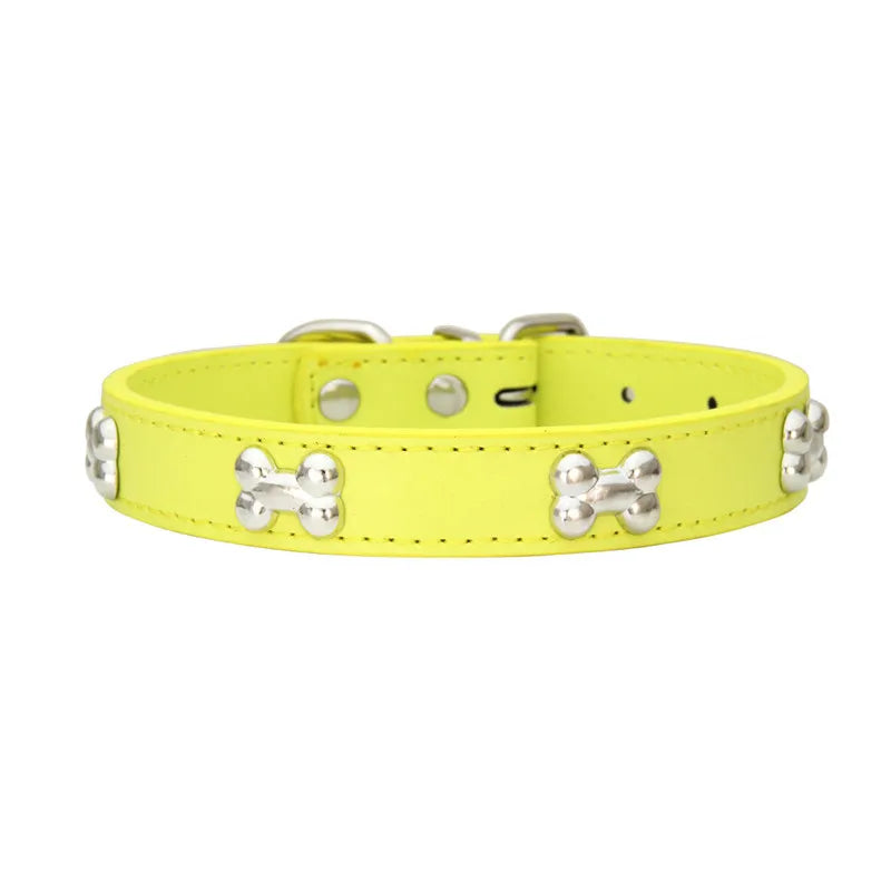Collier en cuir motif os pour chien & chiot