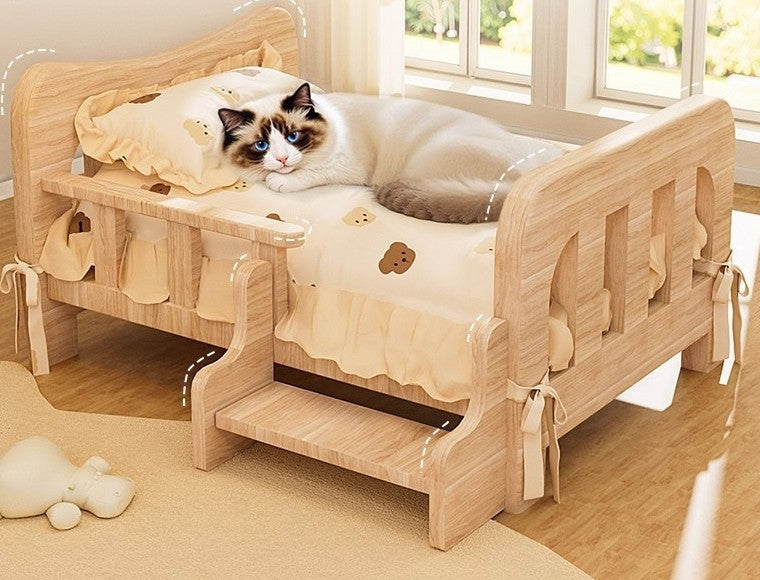 Lit en bois massif toutes saisons - chien et chat