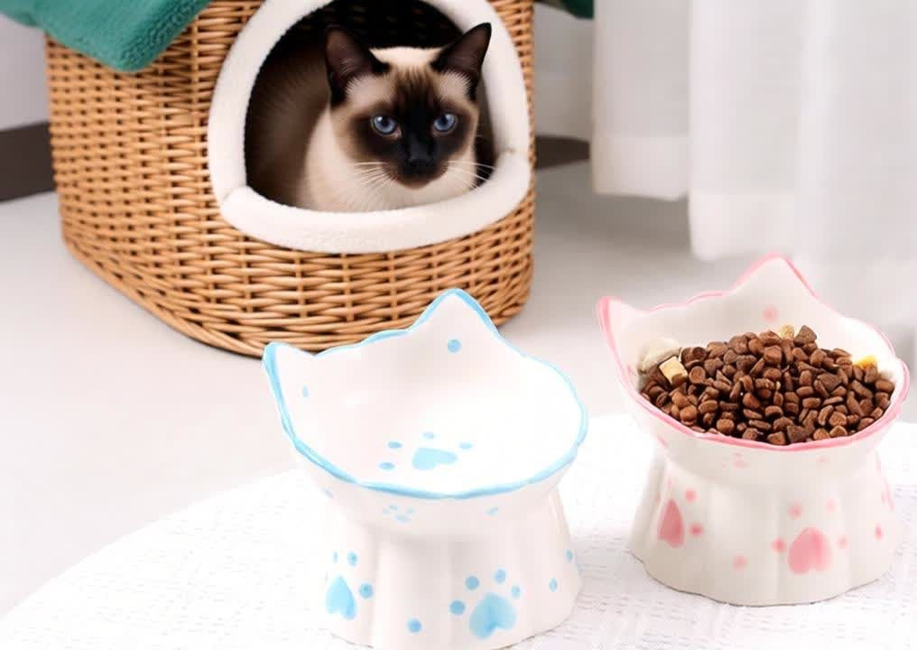 Gamelle surélevée inclinée en céramique - chat