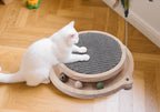 Jouet interactif avec griffoir et plumes en bois pour chat