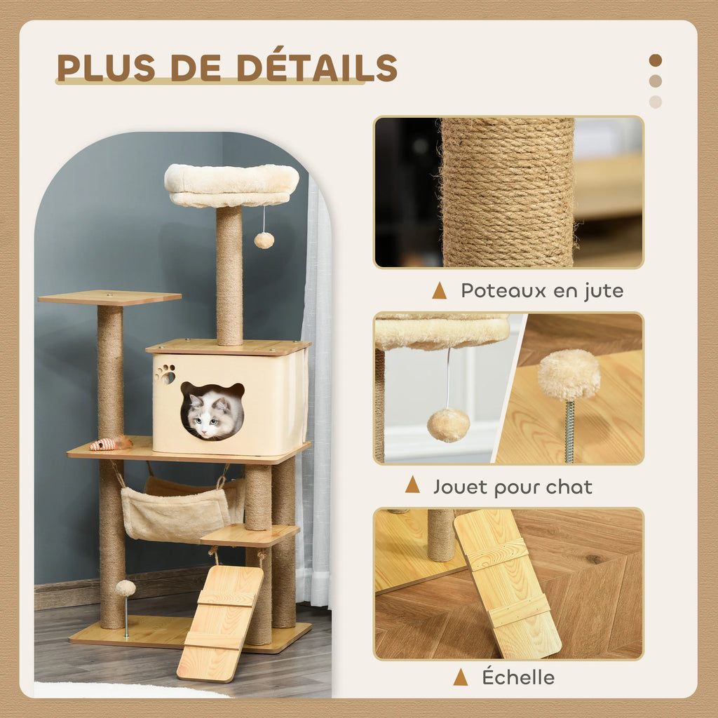 Arbre à chat en bois avec hamac et niche - chat