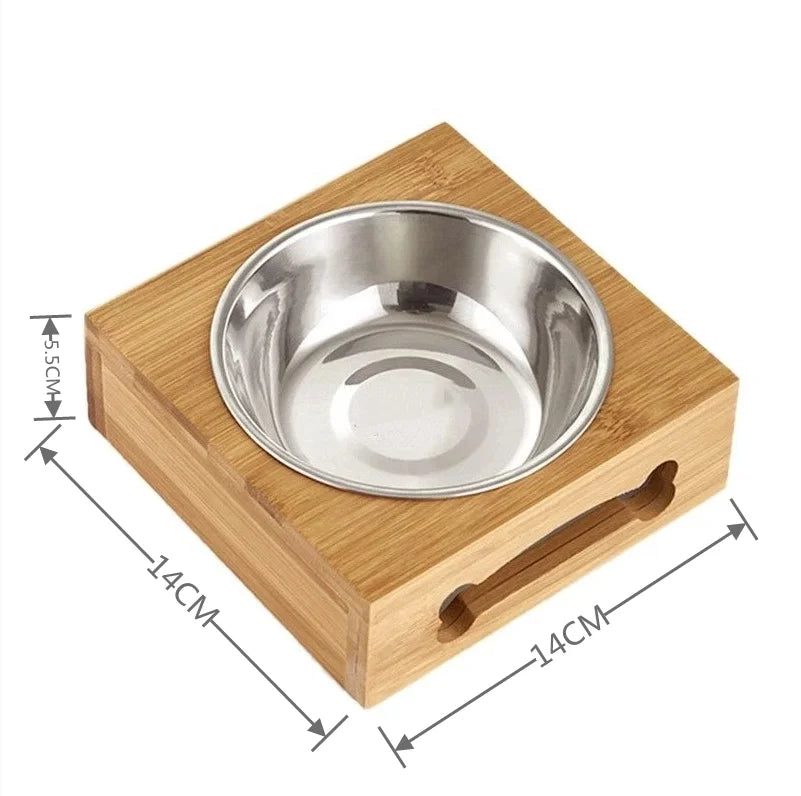 Gamelle en bambou avec bol inox - chien & chat