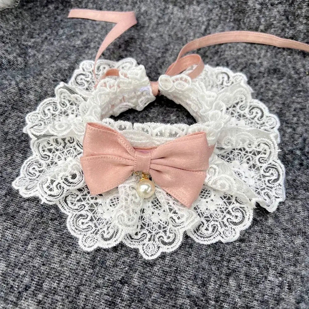 Collier dentelle nœud - chat ou petit chien