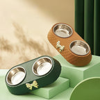 Double bol à nœud pour chien et chat