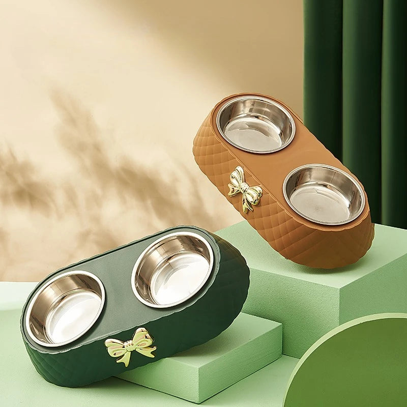 Double bol à nœud pour chien et chat