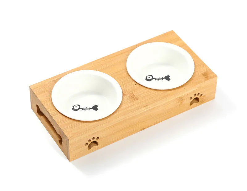 Gamelle sur support en bambou – chien et chat