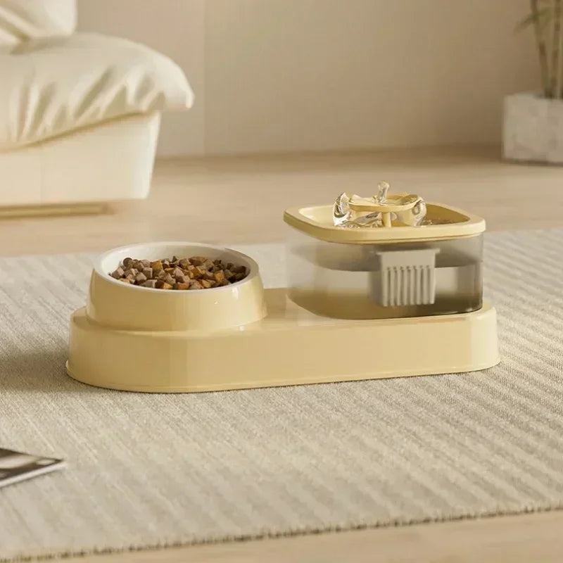 Fontaine à eau 2-en-1 pour chat avec bol intégré