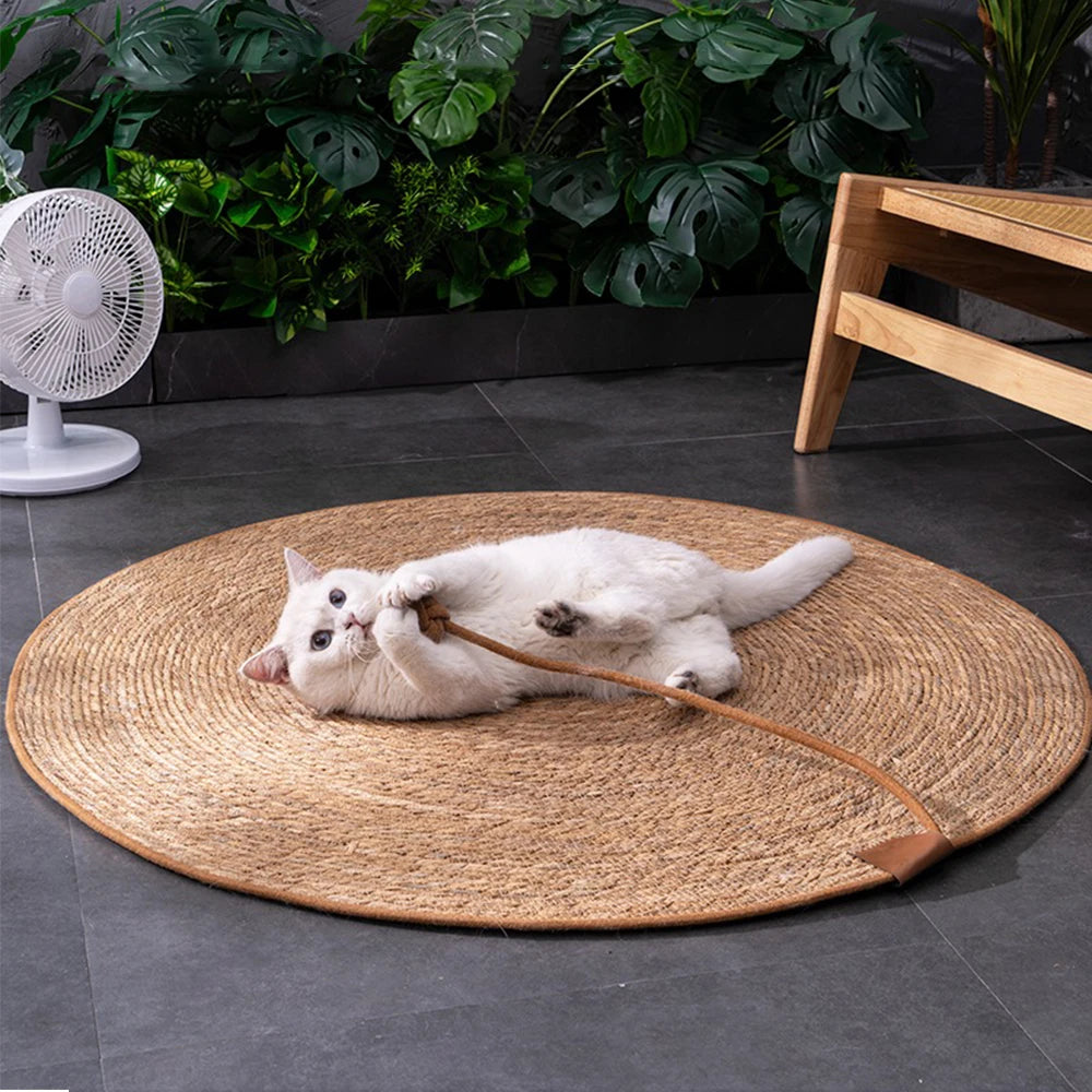 Tapis griffoir naturel en rotin - chat