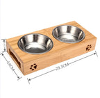 Gamelle en bambou avec bol inox - chien & chat