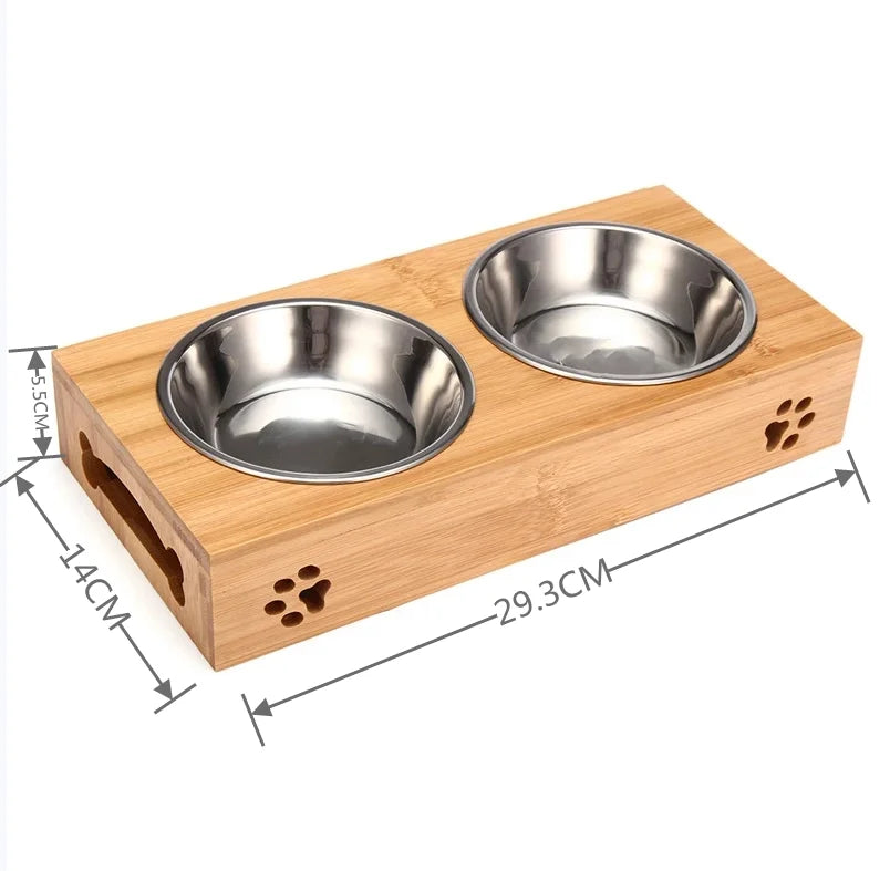 Gamelle en bambou avec bol inox - chien & chat
