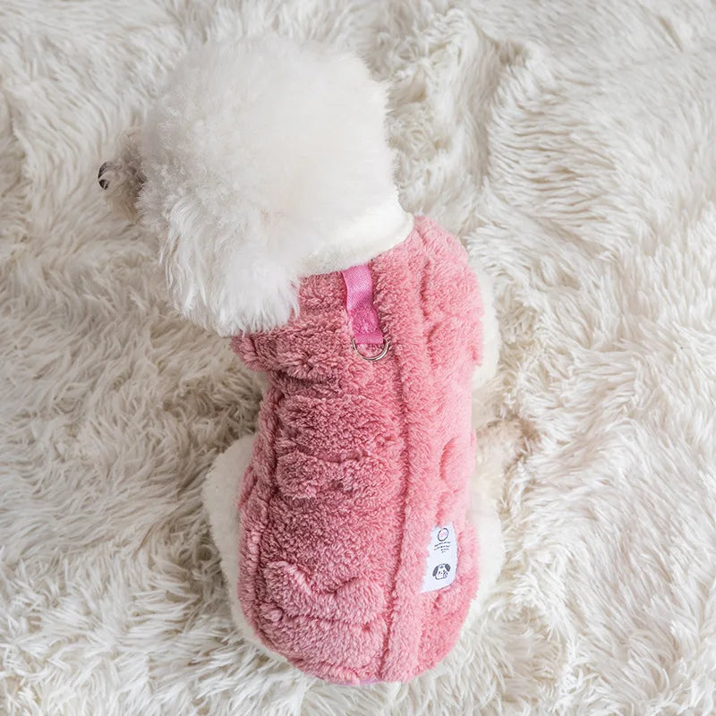Gilet chaud en polaire avec anneau de laisse pour chat ou petit chien
