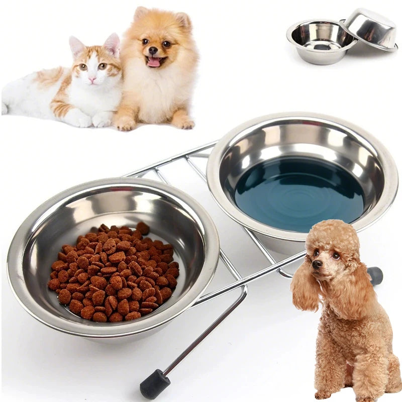 Bol double inox avec support pour chiens et chats