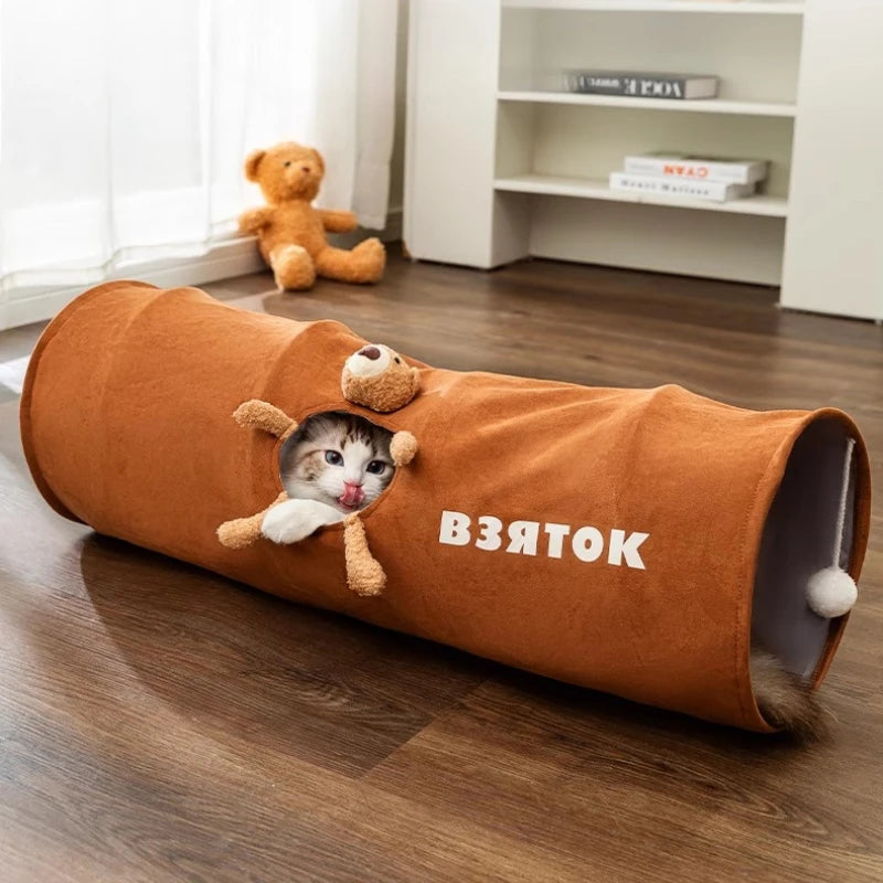 Tunnel interactif pliable pour chat avec balle suspendue