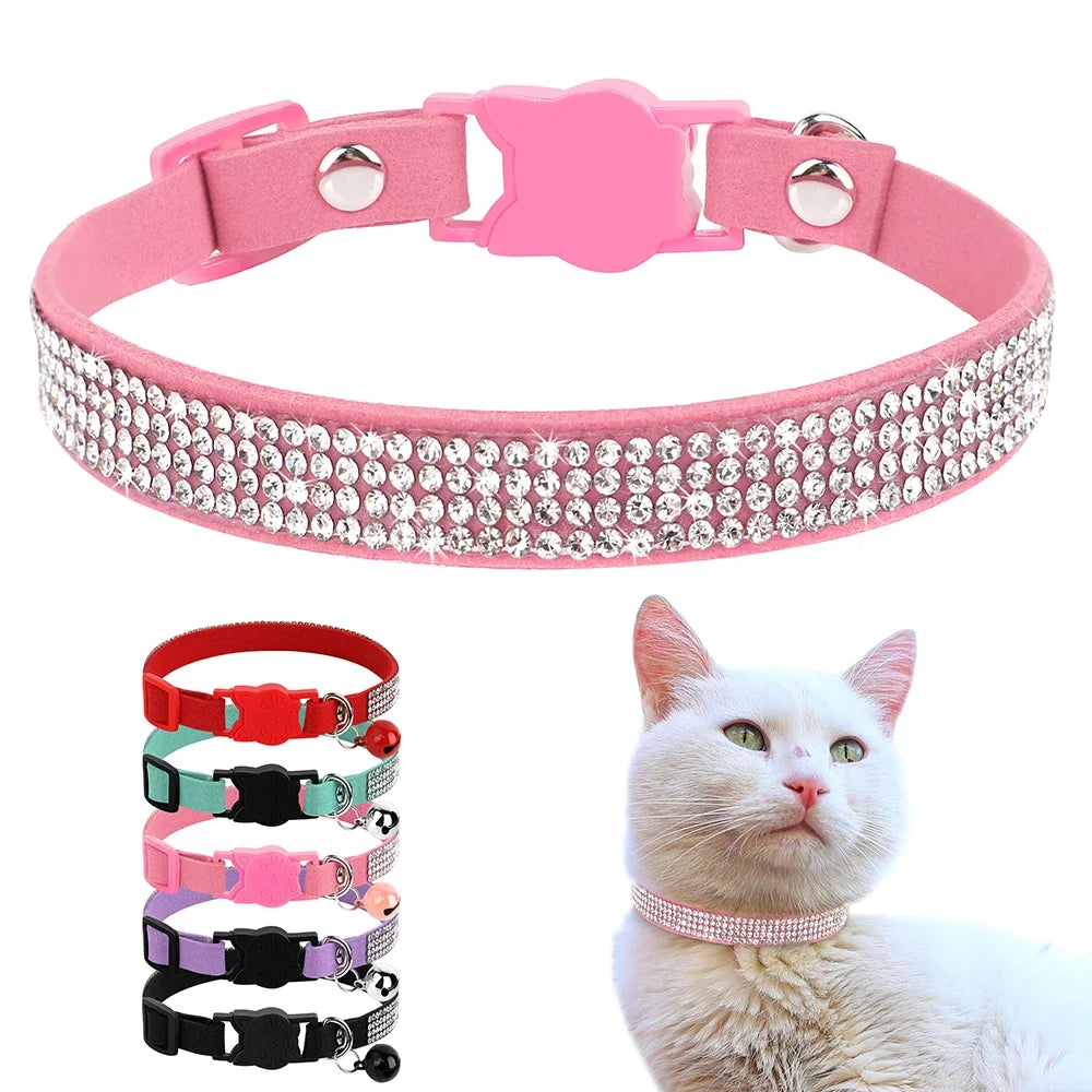 Collier en cuir suédé avec strass pour chat