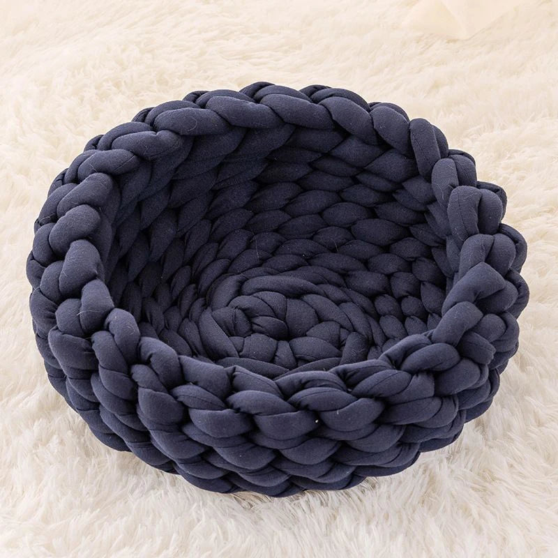 Panier rond tressé ultra doux pour chat