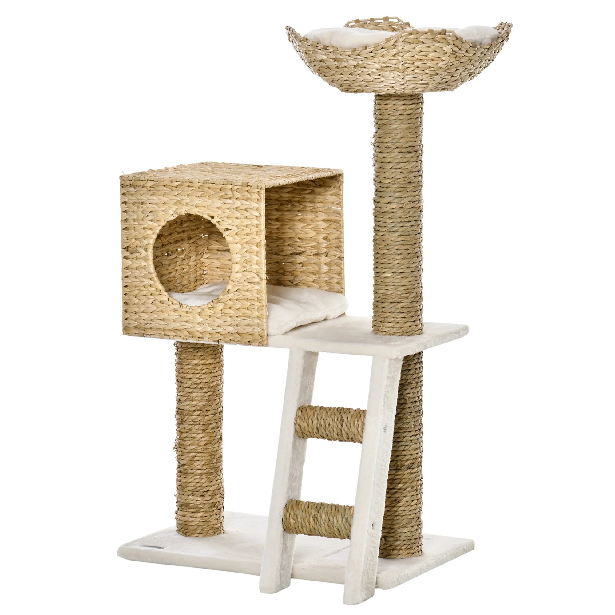 Arbre à chat en rotin naturel avec niche et lit supérieur