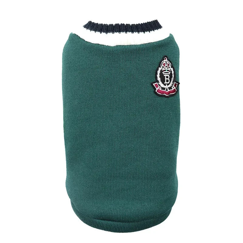 Pull d’hiver col V style collège - chien et chat