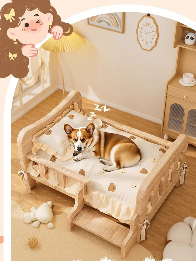 Lit en bois massif toutes saisons - chien et chat