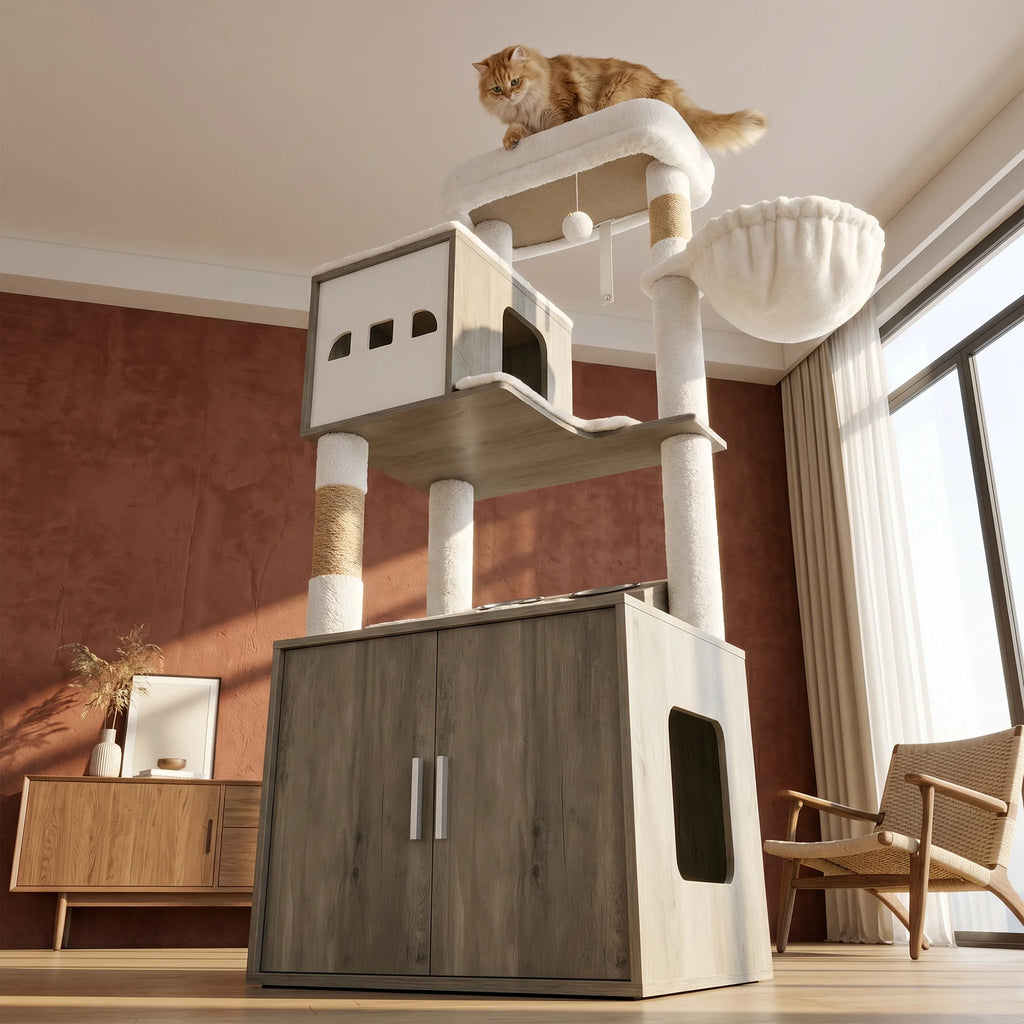 Arbre à chat multifonction avec meuble litière