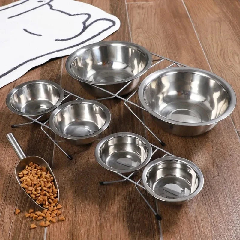 Bol double inox avec support pour chiens et chats