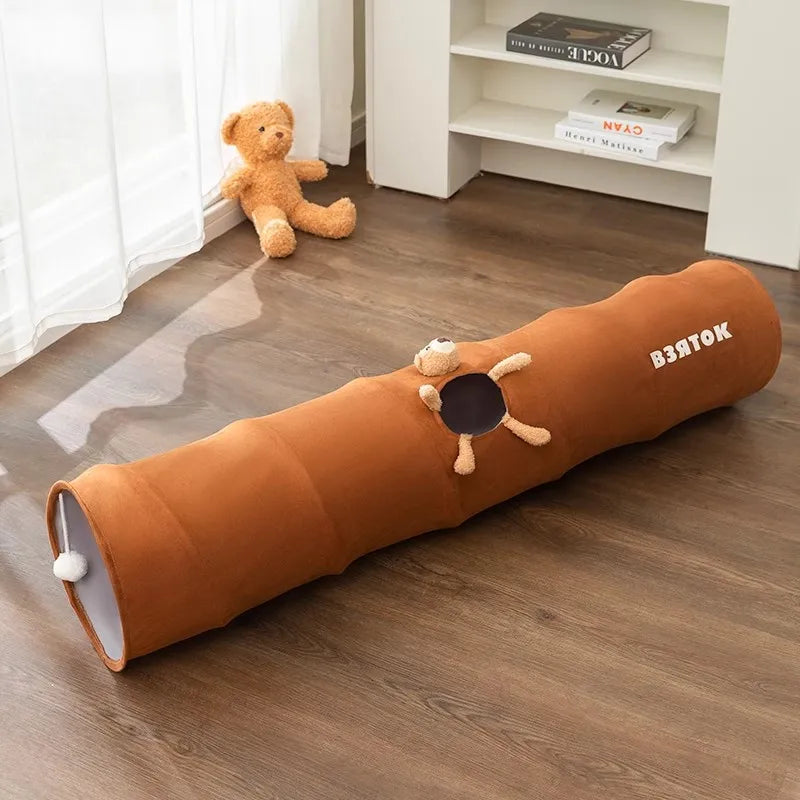 Tunnel interactif pliable pour chat avec balle suspendue
