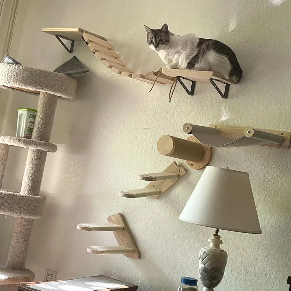 Arbre à Chat Mural en Bois