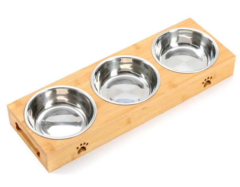Gamelle sur support en bambou – chien et chat