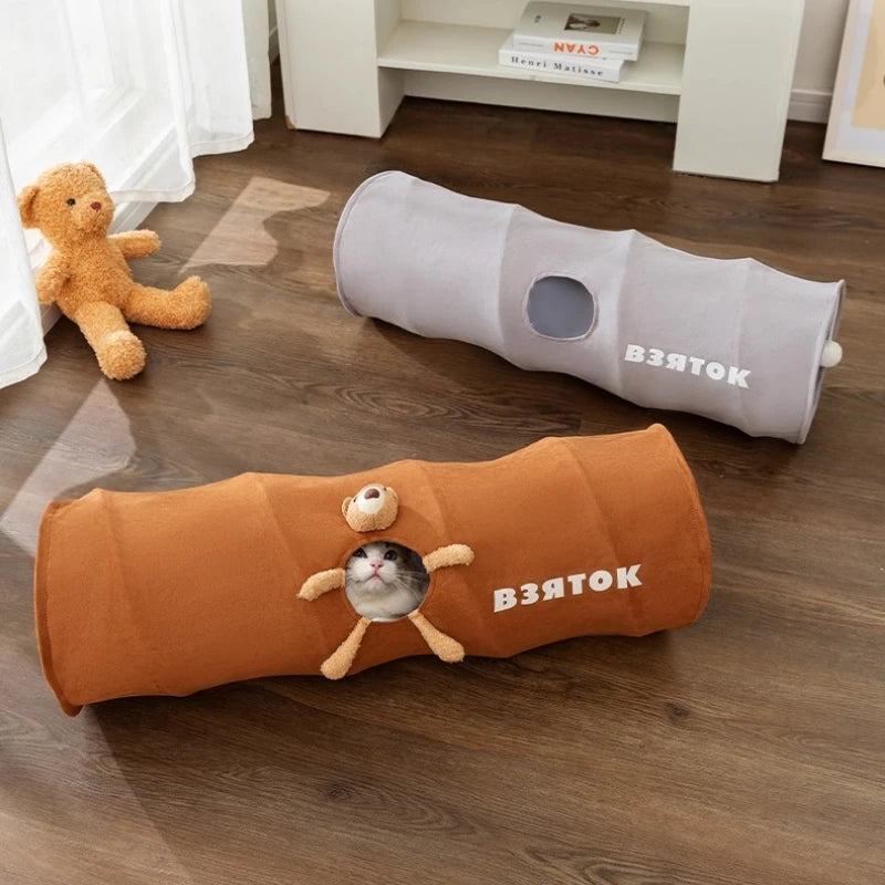Tunnel interactif pliable pour chat avec balle suspendue