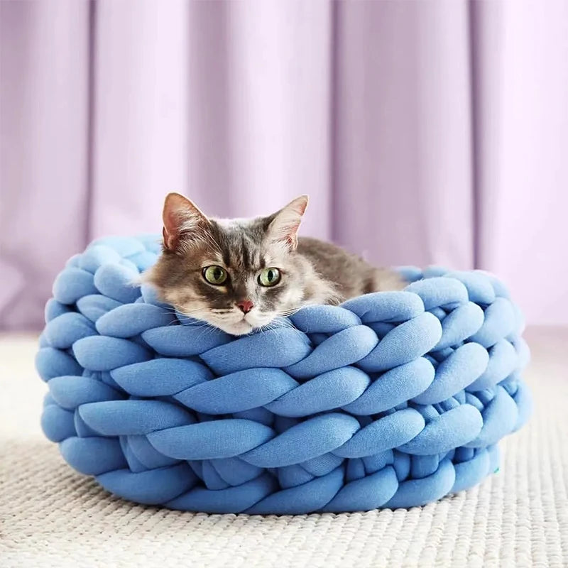 Panier rond tressé ultra doux pour chat