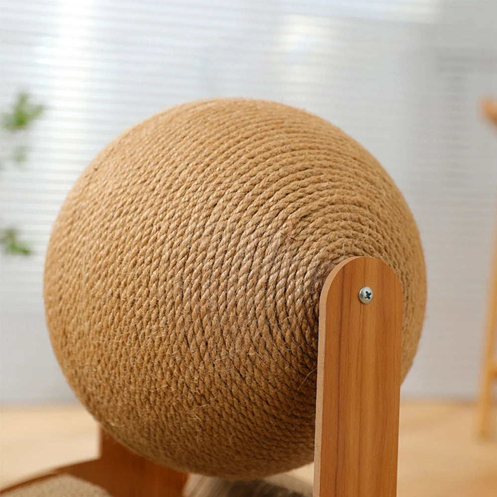 Griffoir en Bois pour Chat avec Boule en Sisal