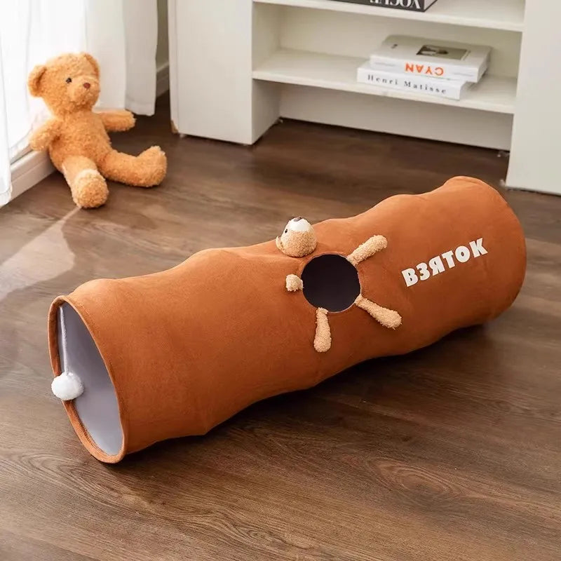 Tunnel interactif pliable pour chat avec balle suspendue
