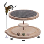 Jouet interactif avec griffoir et plumes en bois pour chat