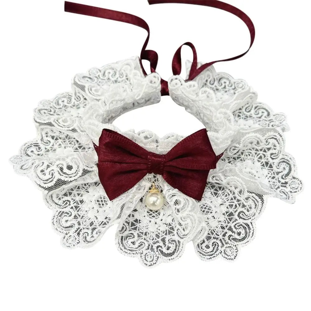 Collier dentelle nœud - chat ou petit chien