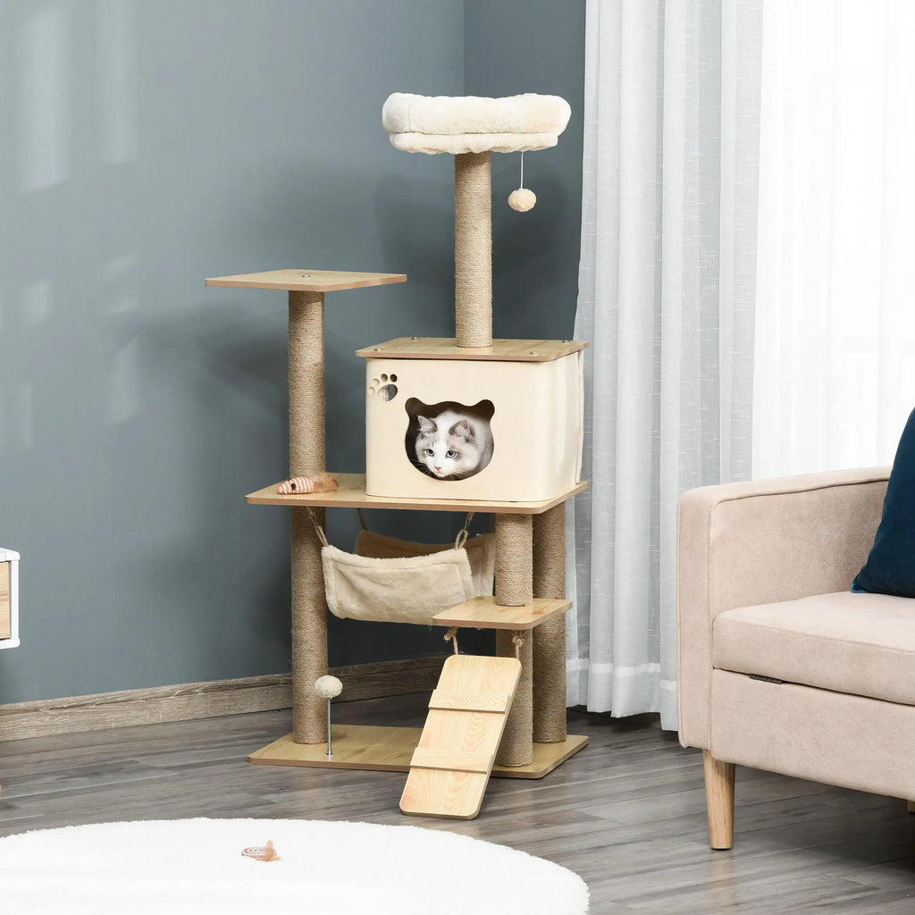 Arbre à chat en bois avec hamac et niche - chat