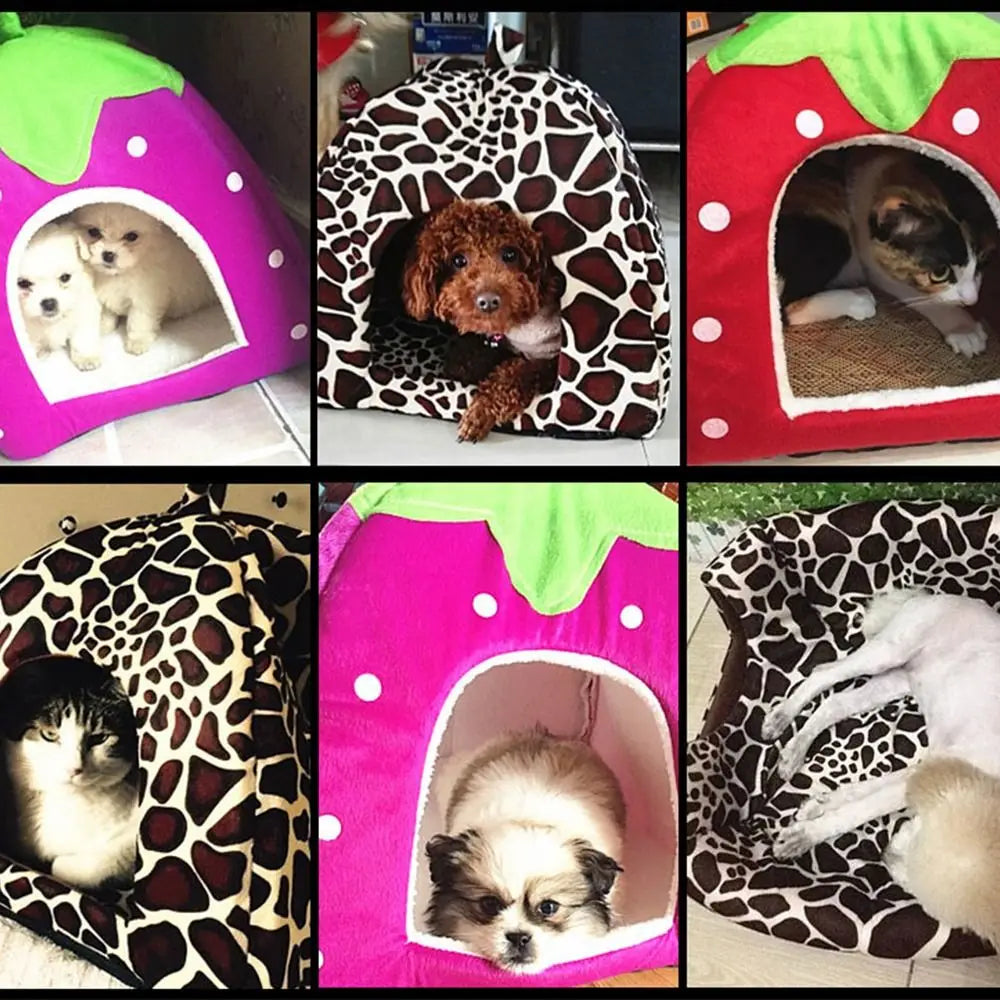 Maison d’intérieur en peluche forme fraise ou léopard