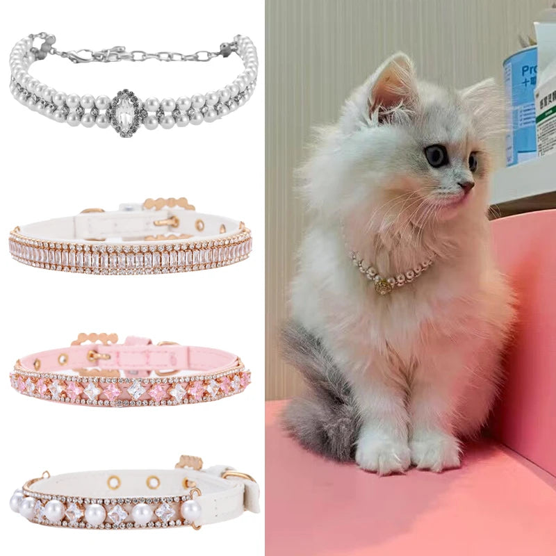 Collier perles et strass pour chat