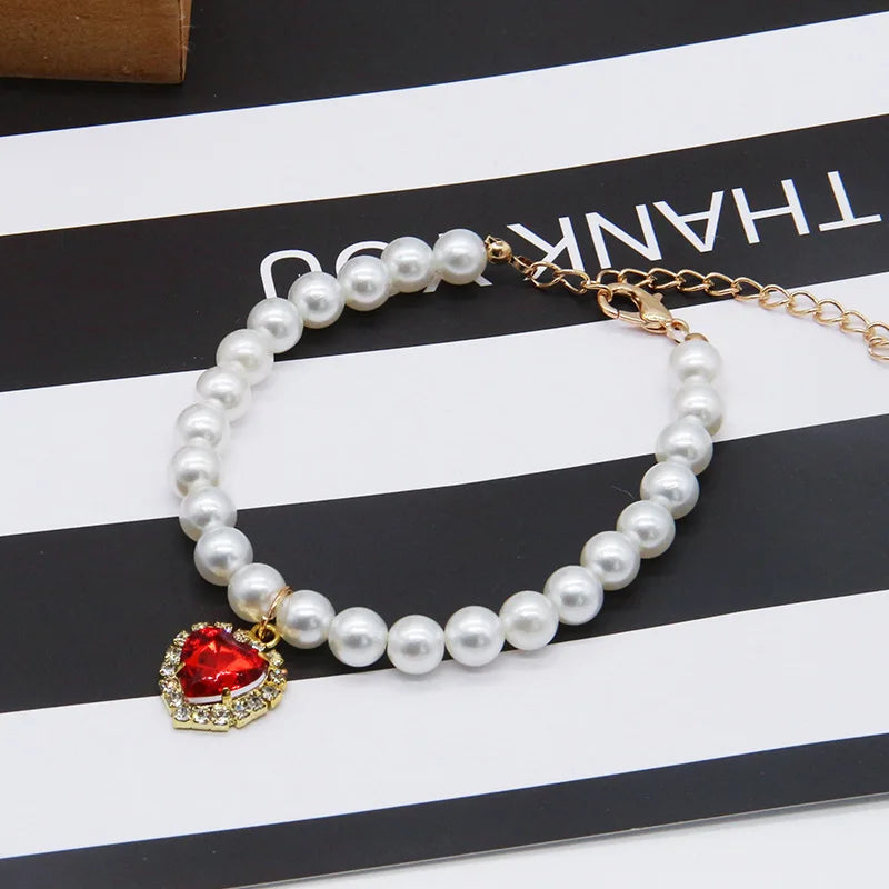 Collier perlé cœur - chat ou petit chien