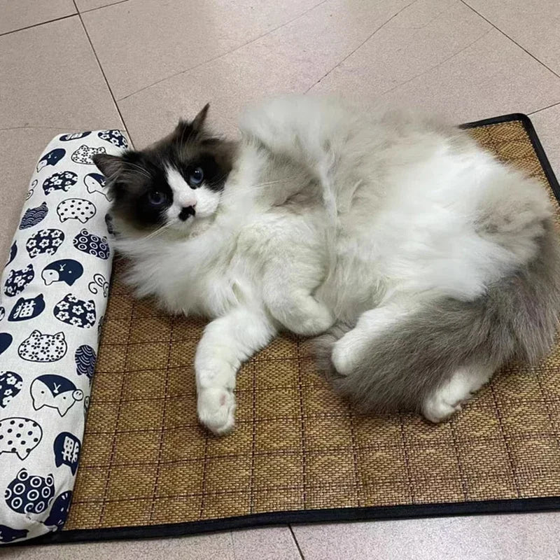 Tapis d’Été en Rotin avec Traversin