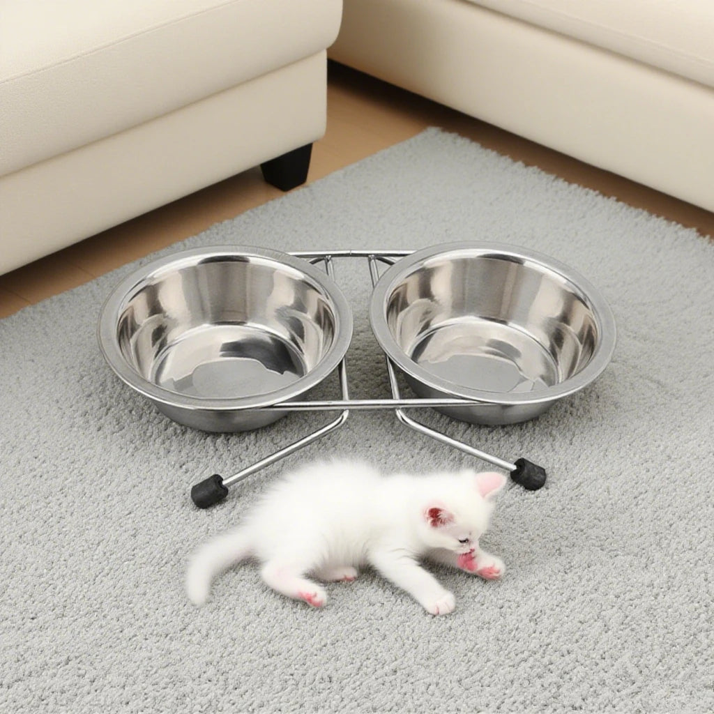 Bol double inox avec support pour chiens et chats