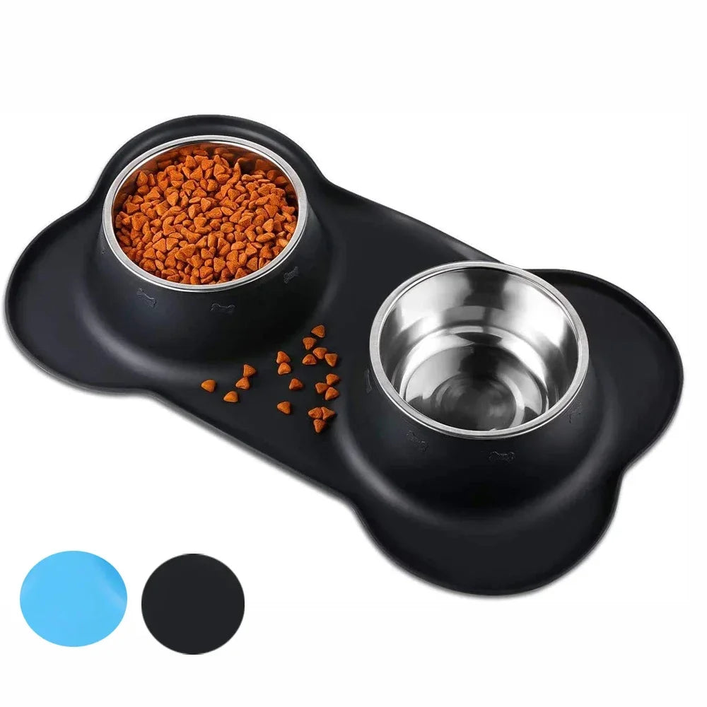 Double bol antidérapant avec tapis en silicone