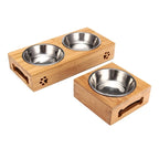 Gamelle en bambou avec bol inox - chien & chat