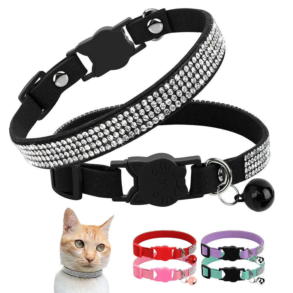 Collier en cuir suédé avec strass pour chat