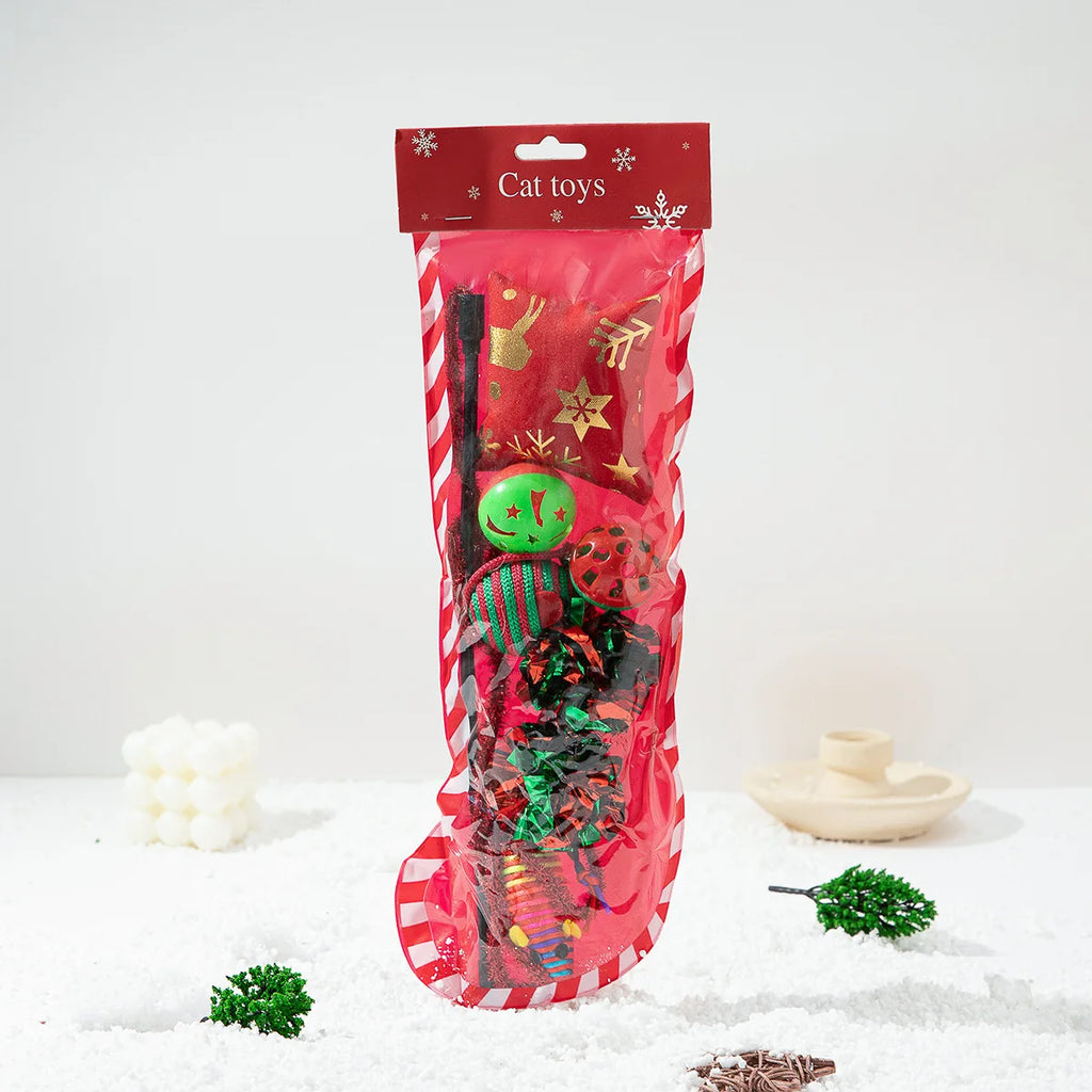 Chaussette de Noël Contenant Jouets pour Chat